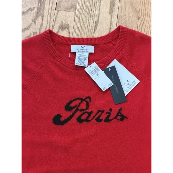 Magaschoni Paris Cashmere Sweater Women's Large Red Valentines Soft Crewneck NEW - Picture 2 of 7